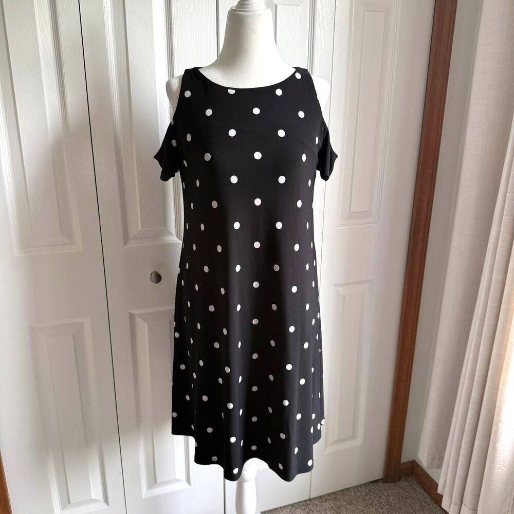Ralph Lauren black & white polka dot stretchy midi dress size 4